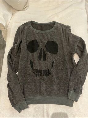 Women's Dark Gray Skull Crewneck Sweater